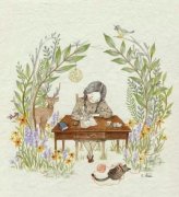 森系手绘插画清新人物图片唯美 风吹起如花的流年