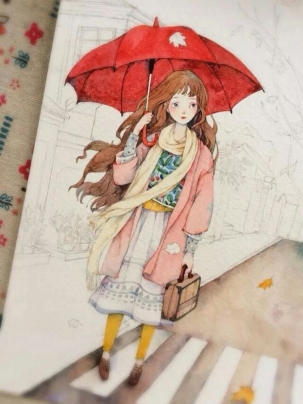 卡通手绘彩色女生